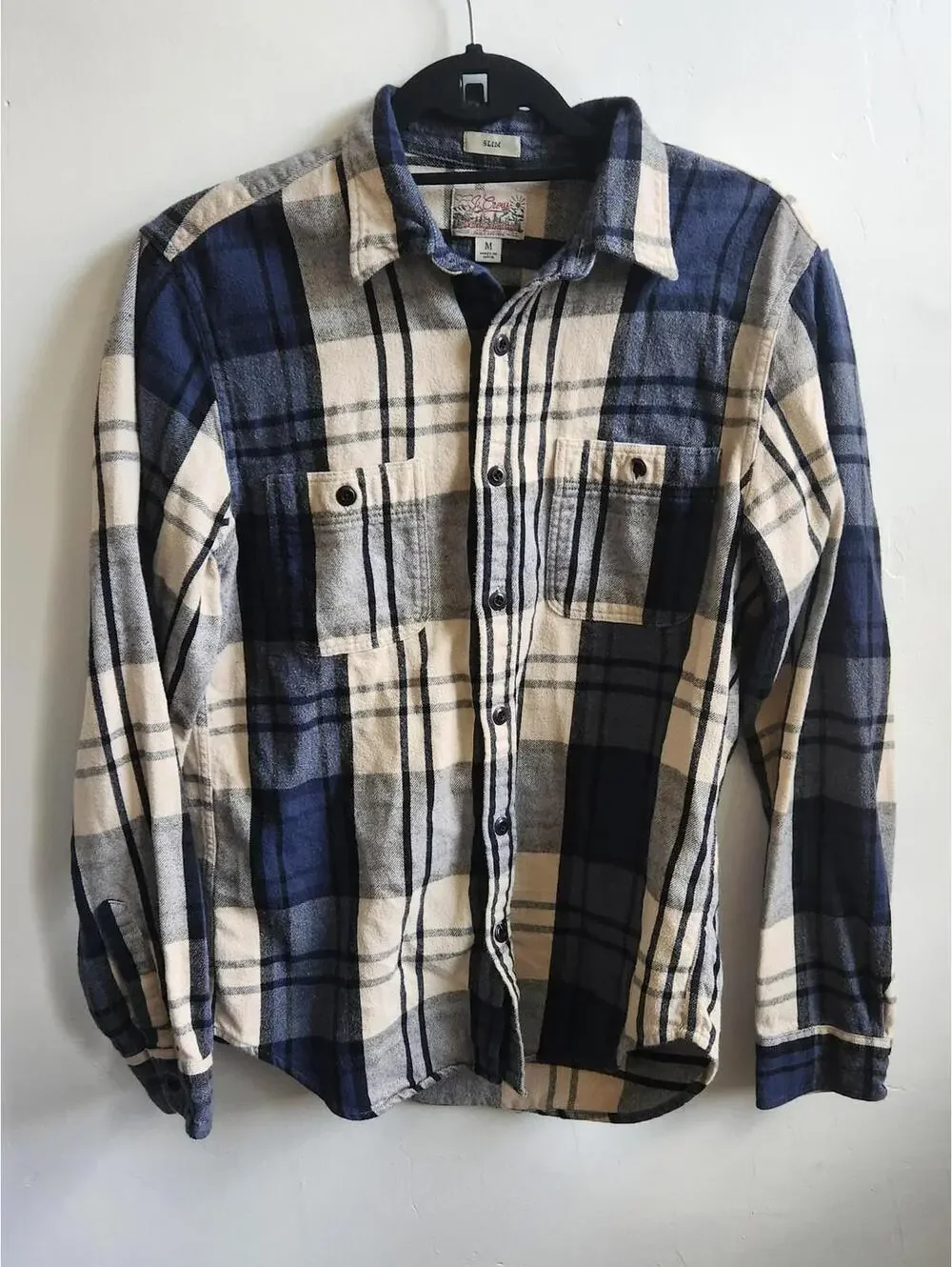 J Crew Shirt Mens Medium Blue Gray Plaid Flannel Slim Fit Button Down Casual